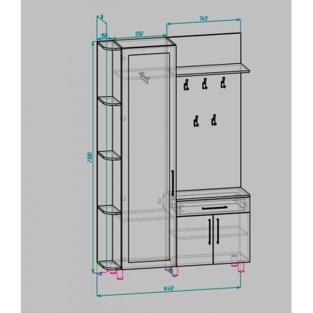 Мебель для небольшой прихожей с местами для хранения вещей.